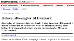 Holocaustbenægter til Danmark artikel i Politiken af Lea Korsgaard